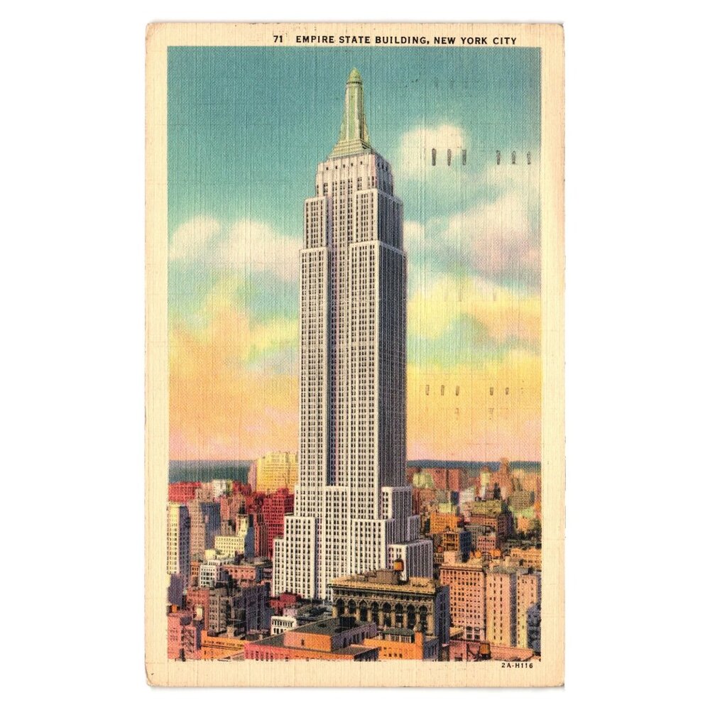 Vintage 1940s Empire State Building NYC Postcard Posted to Toledo One Cent Stamp